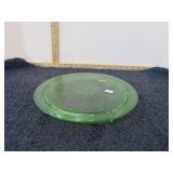 GREEN URANIUM GLASS CAKE STAND -- GLOWS UNDER UV