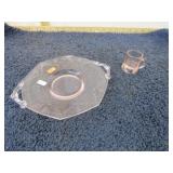 PINK CUT GLASS DISH & SHOT GLASS