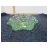 GREEN URANIUM GLASS FOOTED BOWL -- GLOWS UNDER UV