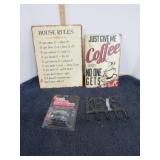 METAL SIGNS, KEY HOOKS & DIECAST TRUCK