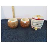 POTTERY COCONUT CUPS & WADE LIQUOR BOTTLE