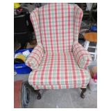 PLAID WINGBACK CHAIR -- CLEAN