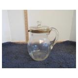 VINTAGE BLOWN GLASS GOLD TRIMMED PITCHER