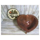 WOODEN HEART BOWL & BRASS PLAQUE
