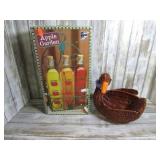 GLASS STORAGE SET & AVON GOOSE BASKET