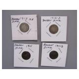 4-- BARBER DIMES - 1911D, 1911, 1913 & 1912-D