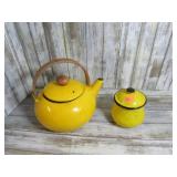 ENAMELED TEAPOT & SUGAR BOWL