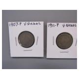 1911-P & 1907-P V-NICKELS