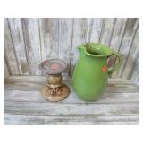 POTTERY PITCHER & CANDLE STAND