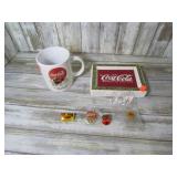 COCA COLA  ASH TRAY, MUG & PINS