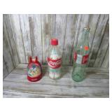 COCA COLA BOTTLES & BANK (MISSING BOTTOM CAP)