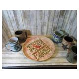 POTTERY MUGS & ENGLISH TRAY