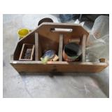 VINTAGE WOODEN CADDY W/ NAILS, ETC