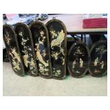 5pc BLACK LACQUER ORIENTAL WALL ART -- SOME DAMAGE