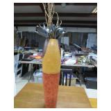 LARGE POTTERY VASE W/ METAL FLOWERS