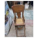 VINTAGE OAK STROLLER HIGH CHAIR -- NEEDS REPAIR