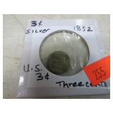 1852 SILVER 3 CENT COIN