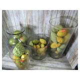 GLASS JARS, VASES, FAUX FRUIT