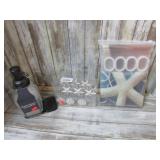 SHOWER CURTAIN, HOOKS & SOAP DISPENSER