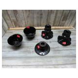 BLACK GLASS CANDLE HOLDERS AND CUPS