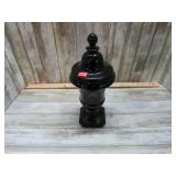 VINTAGE BLACK GLASS COMPOTE WITH LID