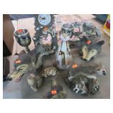 GROUP LOT -- WOLF FIGURINES, CLOCK , ETC