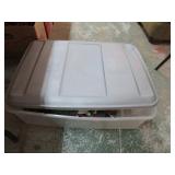 STORAGE TUB W/ LID & CHRISTMAS DECOR