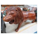 26" LONG CARVED WOOD LION