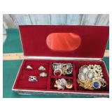 COSTUME JEWELRY & SILVERPLATE DRESSER BOX