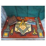 MASONIC CARVING, WALLET, KNIFE & TIE CLIPS