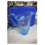 HEISEY BLUE GLASS SWAN PITCHER