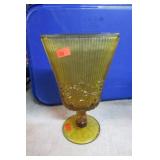 BROOM SHAPED AMBER GLASS VASE