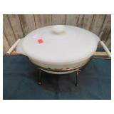 FIRE KING MEADOW GREEN DISH & WARMING STAND