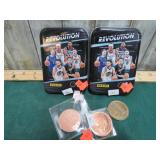 BASKETBALL CARDS & 3 MADALLIONS