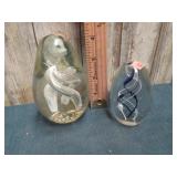 2-- ART GLASS PAPERWEIGHTS