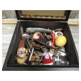 CIGAR BOX W/ MISC TRINKETS