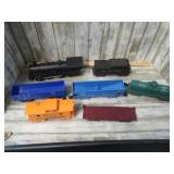 MARX WIND-UP MODEL TRAIN ENGINE & CAR -- WORKS