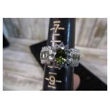 STERLING SILVER RING W/ PERIDOT STONE -- 5.8gms