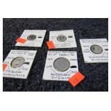 5-- ASSORTED RAILWAY TOKENS