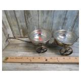SILVERPLATE CONDIMENT WAGON & SILVER RIMMED JAR