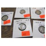 5-- MERCURY DIME COINS