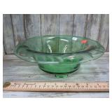 GREEN DEPRESSION GLASS ETCHED BOWL -- GLOWS