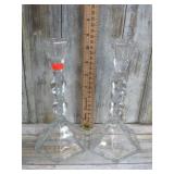 PAIR -- ETCHED GLASS CANDLE HOLDERS