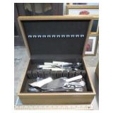 SILVER FLATWARE CASE & MISC UTENSILS