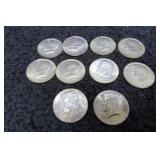 10-- 40% SILVER US 1/2 DOLLAR COINS