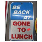 BACK AT / GONE TO LUNCH SIGN