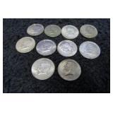 10-- 40% SILVER US 1/2 DOLLAR COINS