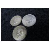 3-- 90% SILVER 1964 SILVER 1/2 DOLLAR COIN