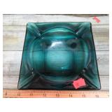 GREEN GLASS ASHTRAY