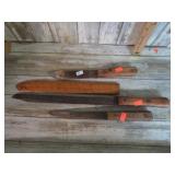 3-- VINTAGE CARBON STEEL BUTCHER KNIVES